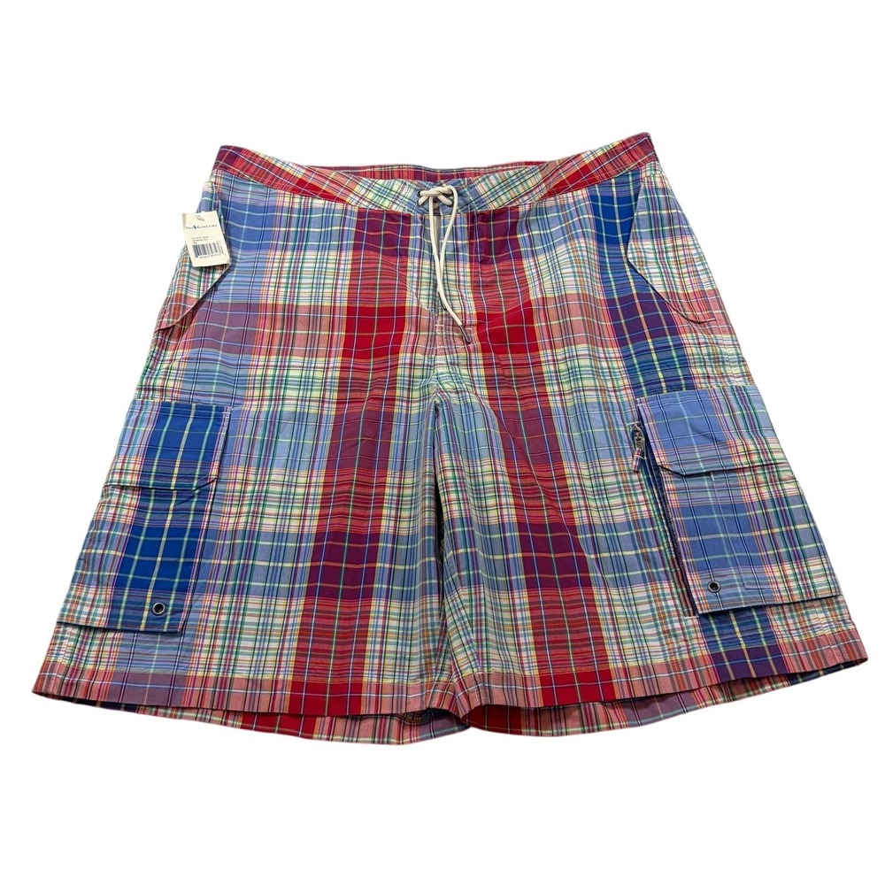 VTG Polo Ralph Lauren Mens Madras Plaid Cargo Swim Trunks Multicolor Size 38 NWT